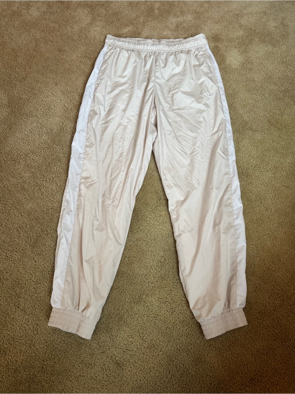 Nike Women’s Track Pants L Beige Polyester Woven Drawstring Elastic 28" Size L